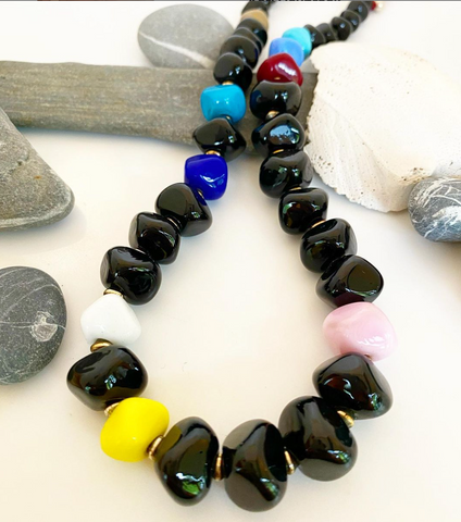 Black with Pops of Color Geometric Necklace
