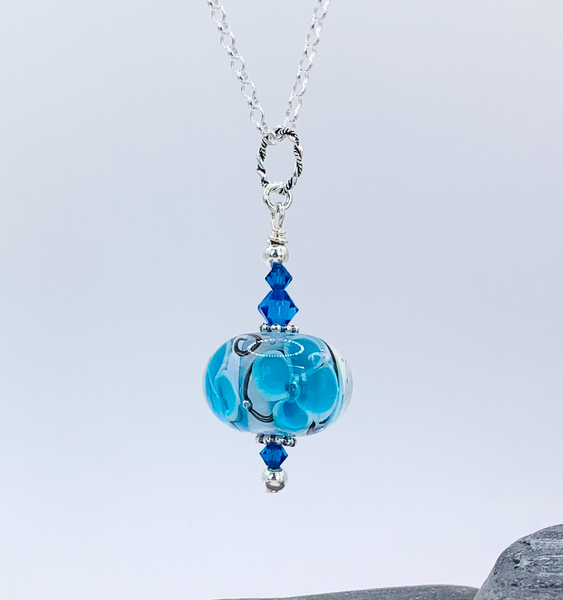 Floral Pendant in Blue & Turquoise