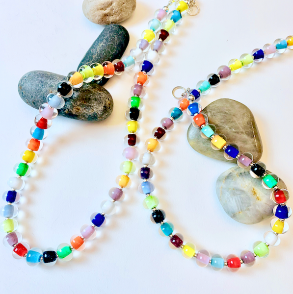 Glass Pearl Necklace - Multicolored