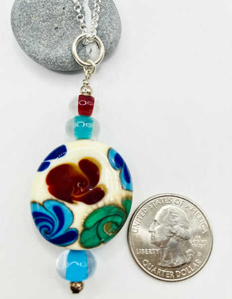 Creme Pendant with Swirled Florals