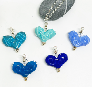 Small Hearts with Clear Swirls - Blues