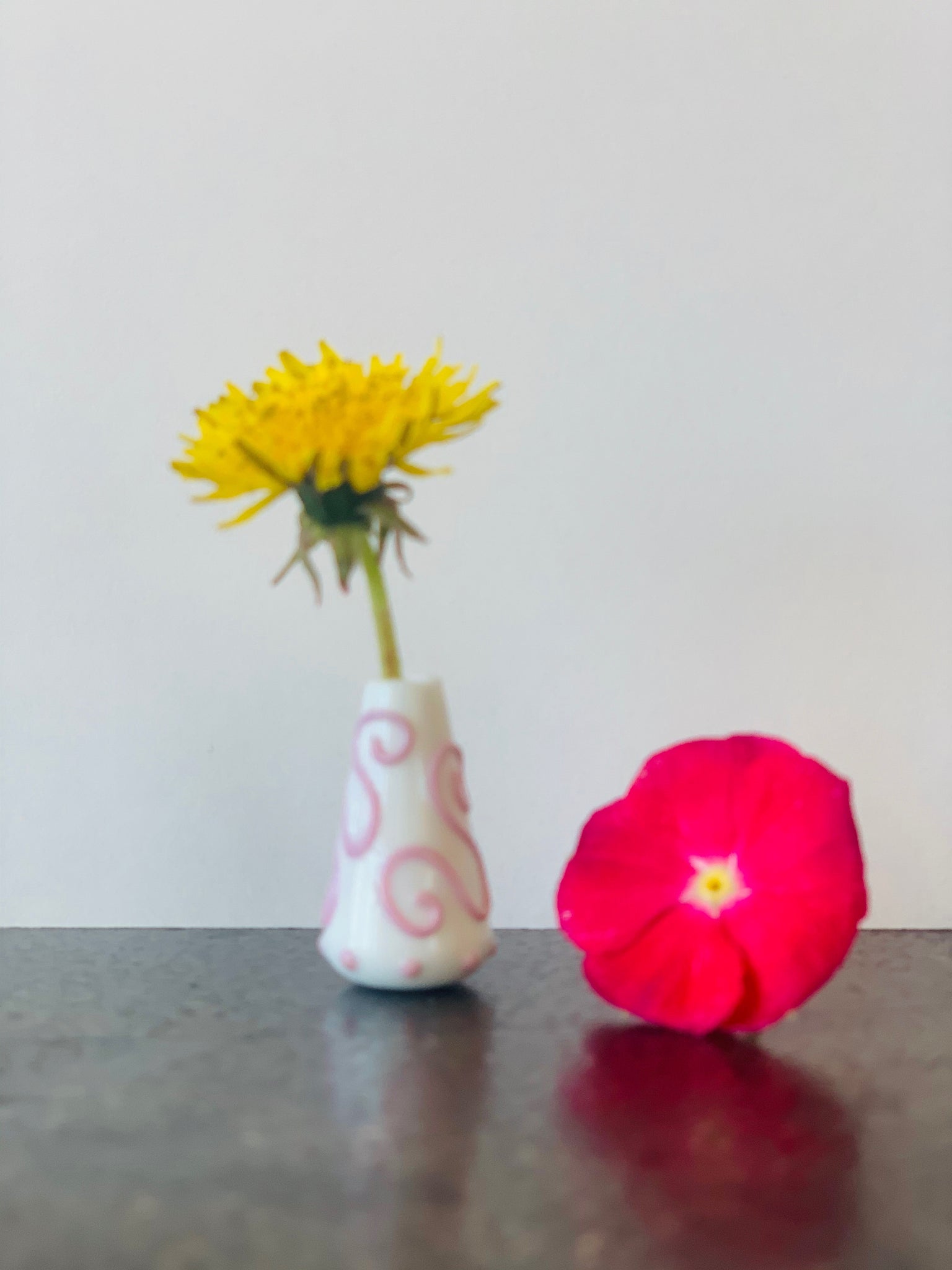 Custom Dandelion Vase - White with Pink Swirls