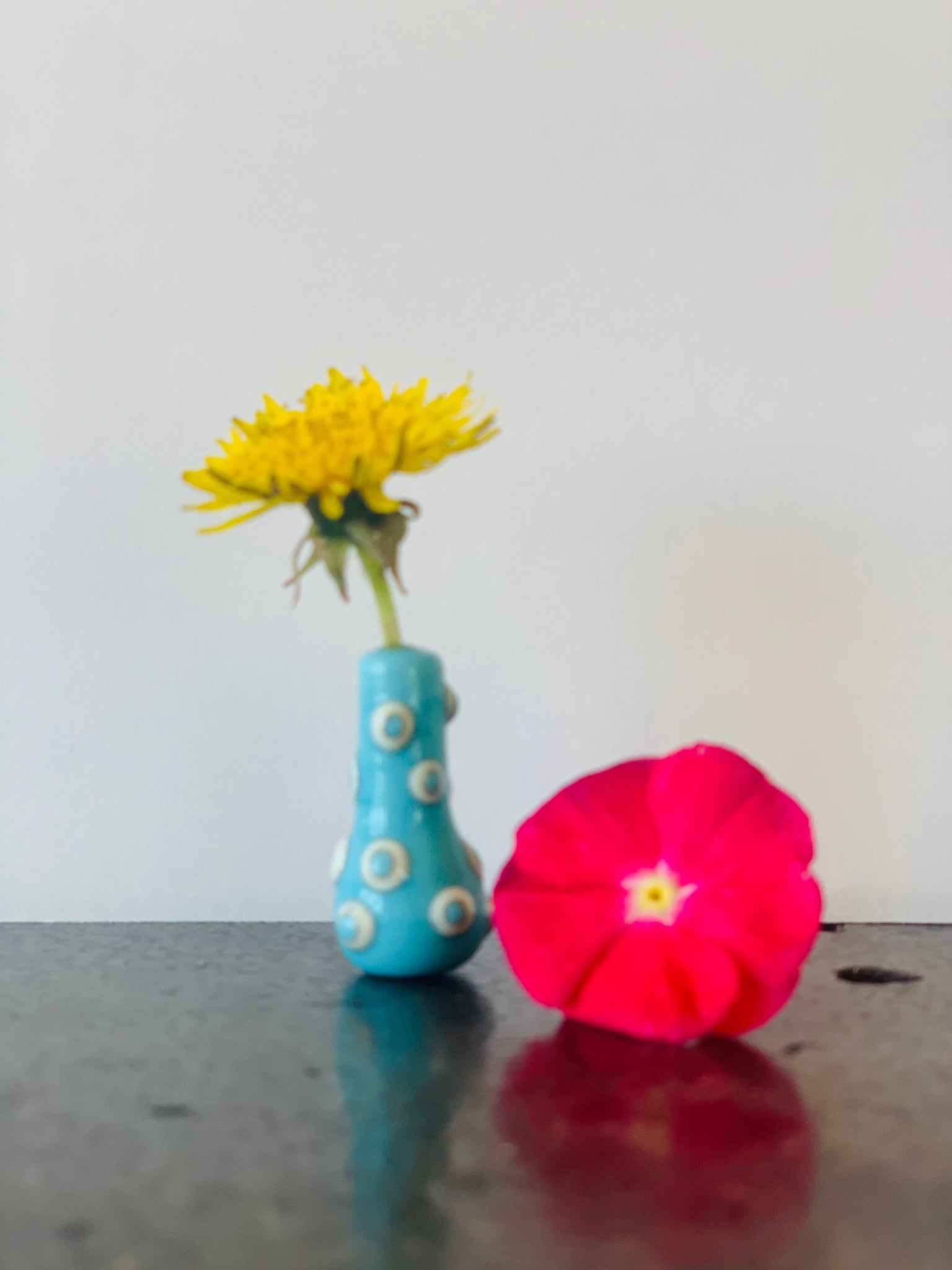 Custom Dandelion Vase - Turquoise with Polka Dots