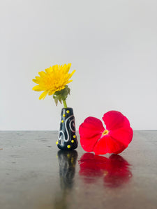 Custom Dandelion Vase - Black, White and Yellow Polka Dots