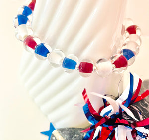 Glass Pearl Bracelet - Red White & Blue