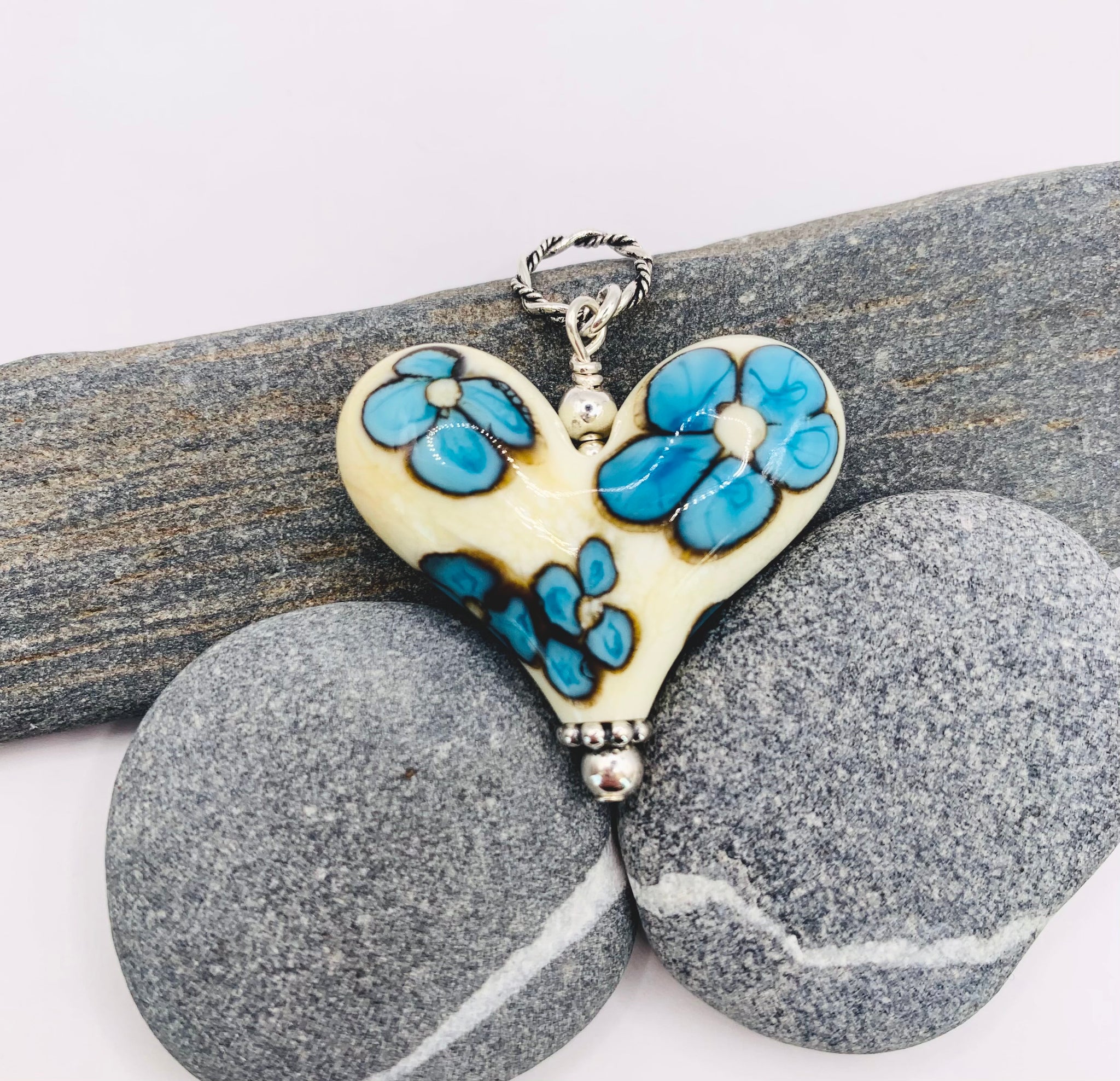 Turquoise and Cream Flowers Heart