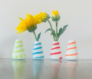 Custom Dandelion Vase -  White with Stripes