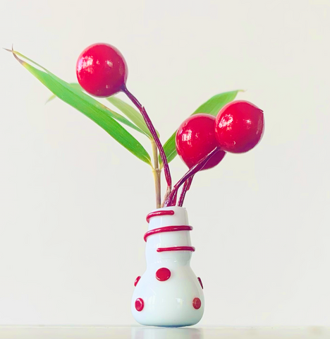 Custom Dandelion Vase - Holiday Red Dots and Swirls