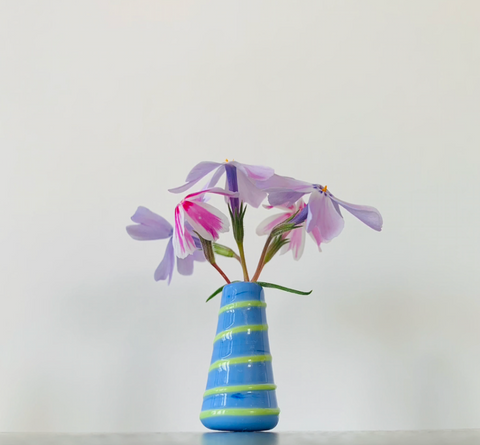 Dandelion Vase - Periwinkle with Lime Green Swirl