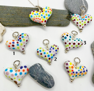 White with Colorful Polka Dots Heart