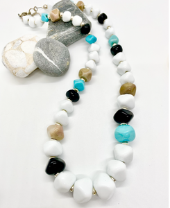 White with Pops of Color Geometric Necklace