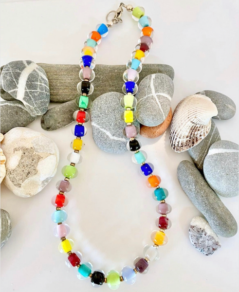 Glass Pearl Necklace - Multicolored