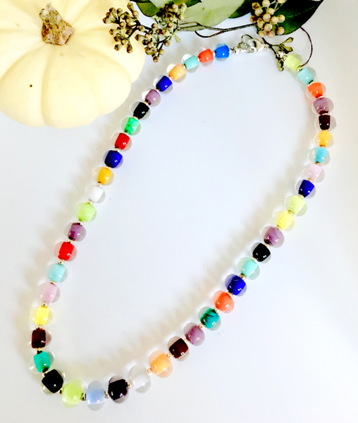 Glass Pearl Necklace - Multicolored