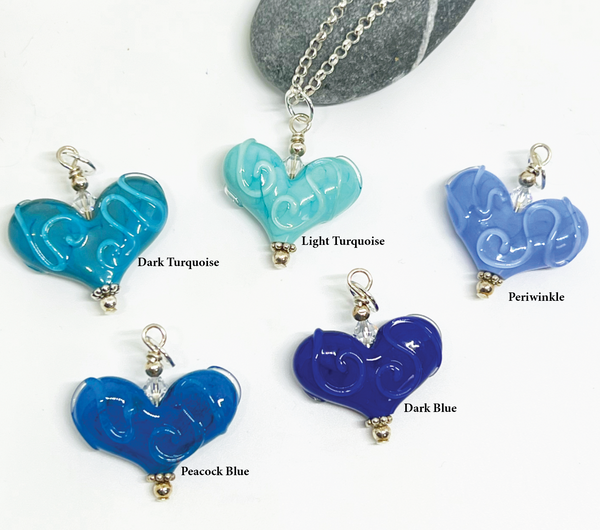 Small Hearts with Clear Swirls - Blues