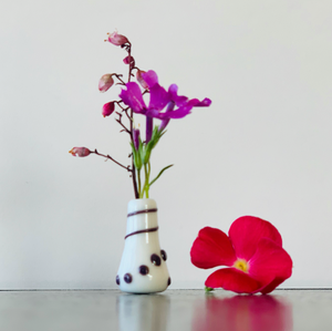 Custom Dandelion Vase - White with Dark Lavender Pattern