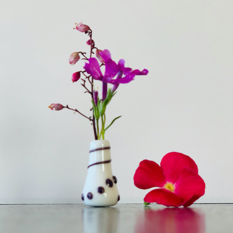 Custom Dandelion Vase - White with Dark Lavender Pattern