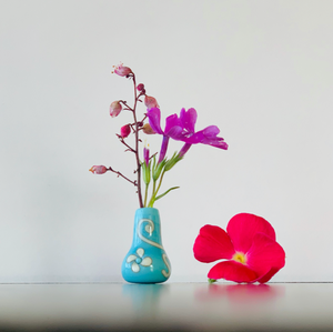 Custom Dandelion Vase - Turquoise Swirl and Flower Pattern