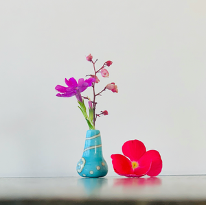 Custom Dandelion Vase - Turquoise Dot, Swirl and Flower Pattern