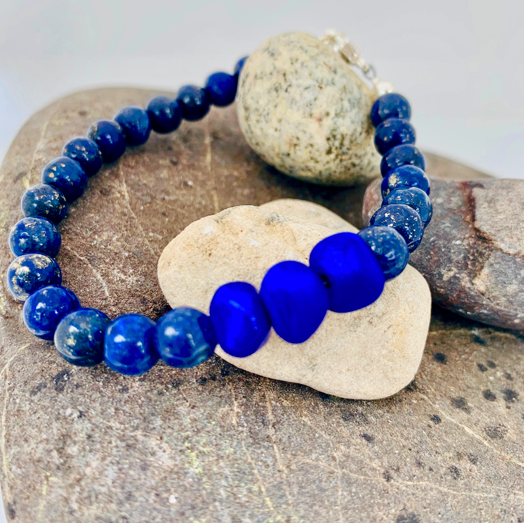 Natural Lapis and Glass Bead Bracelet